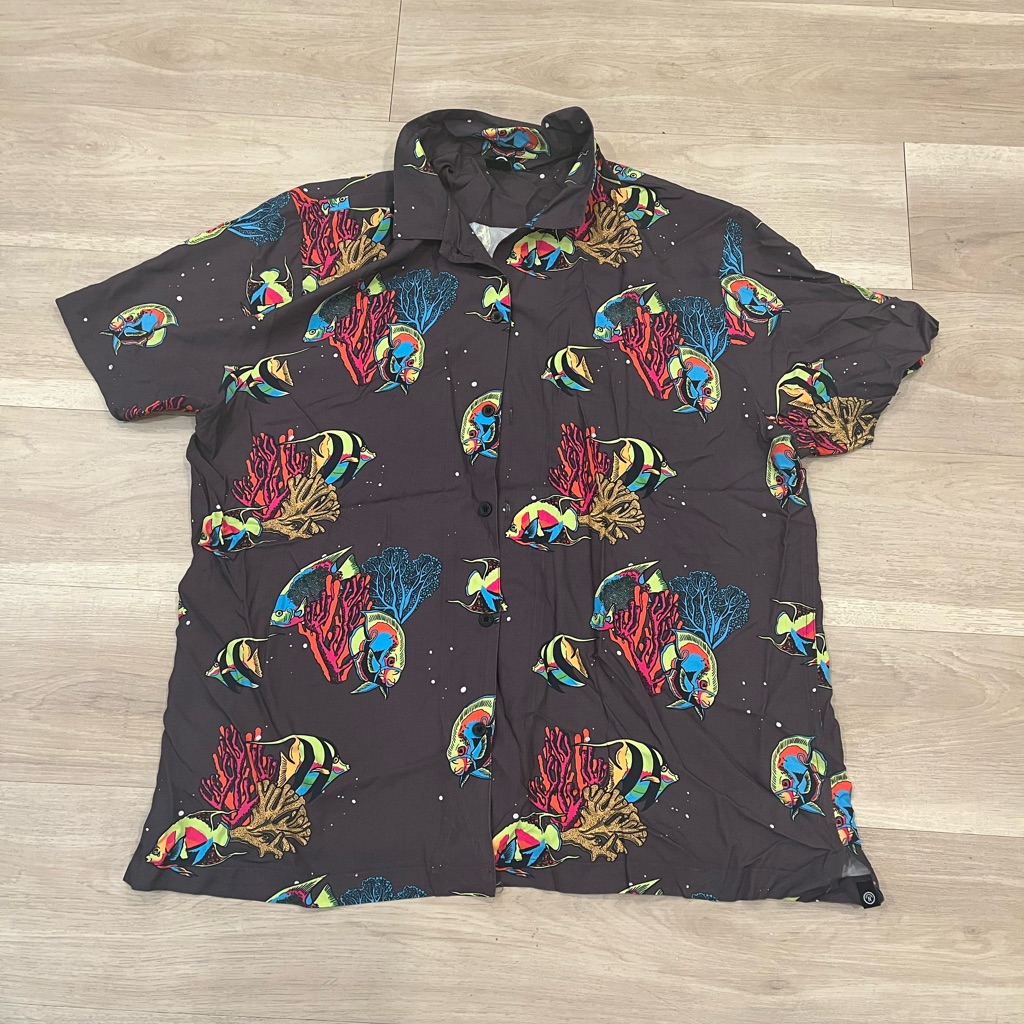 Neff Fish And Coral Pattern Viscose Button Down Size Xxl